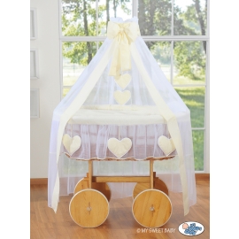 Baby Moses Basket on Wheels / Wicker drape crib Deluxe- Amelie cream