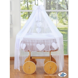 Baby Moses Basket on Wheels / Wicker drape crib Deluxe- Amelie white