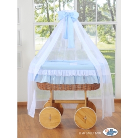 Baby Moses Basket on Wheels / Wicker drape crib Deluxe- Bellamy blue