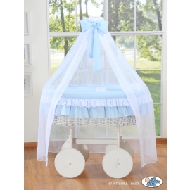 Baby Moses Basket on Wheels / Wicker drape crib Deluxe- Bellamy blue