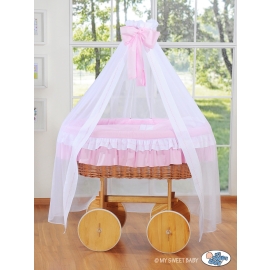 Baby Moses Basket on Wheels / Wicker drape crib Deluxe- Bellamy pink