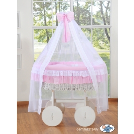 Baby Moses Basket on Wheels / Wicker drape crib Deluxe- Bellamy pink