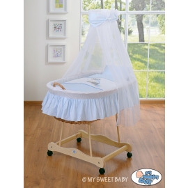 Baby Moses Basket on Wheels / Wicker drape crib- Donkey Luca blue