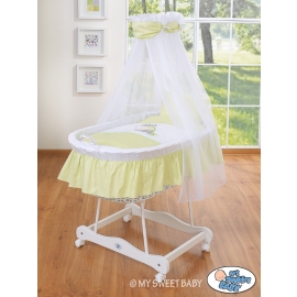 Baby Moses Basket on Wheels / Wicker drape crib- Donkey Luca green