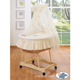 Baby Moses Basket on Wheels / Wicker drape crib- Good night cream
