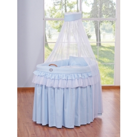 Baby Moses Basket on Wheels / Wicker drape crib- Little Prince/Princess blue