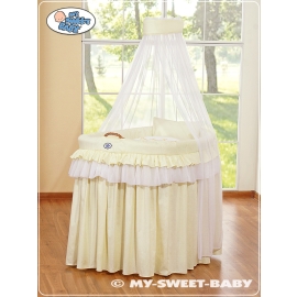 Baby Moses Basket on Wheels / Wicker drape crib- Little Prince/Princess cream