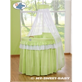 Baby Moses Basket on Wheels / Wicker drape crib- Little Prince/Princess green
