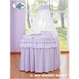 Baby Moses Basket on Wheels / Wicker drape crib- Little Prince/Princess lilac