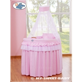 Baby Moses Basket on Wheels / Wicker drape crib- Little Prince/Princess pink