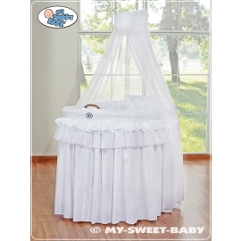 Baby Moses Basket on Wheels / Wicker drape crib- Little Prince/Princess white