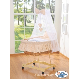 Baby Moses Basket on Wheels / Wicker drape crib- Owls beige