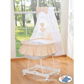 Baby Moses Basket on Wheels / Wicker drape crib- Owls beige