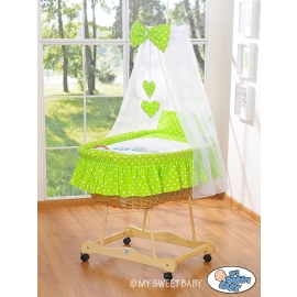 Baby Moses Basket on Wheels / Wicker drape crib- Owls green