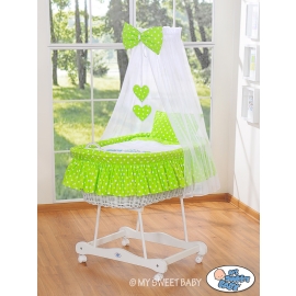Baby Moses Basket on Wheels / Wicker drape crib- Owls green