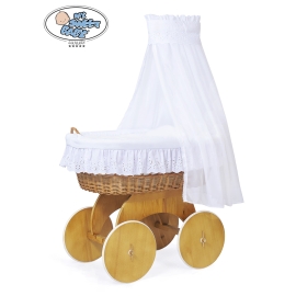 Baby Moses Basket on Wheels / Wicker drape crib Sophia White Bedding Set with White Embroidered Lace no 50202-912