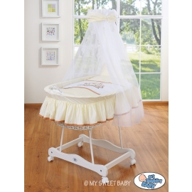 Baby Moses Basket on Wheels / Wicker drape crib- Teddy Bear Barnaba cream