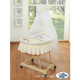 Baby Moses Basket on Wheels / Wicker drape crib- Teddy Bear Barnaba cream