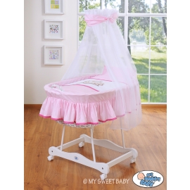 Baby Moses Basket on Wheels / Wicker drape crib- Teddy Bear Barnaba pink