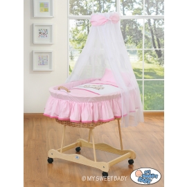 Baby Moses Basket on Wheels / Wicker drape crib- Teddy Bear Barnaba pink