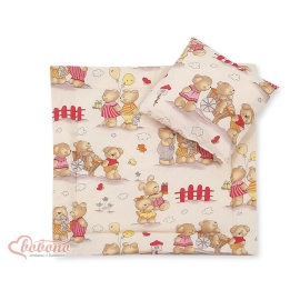 Baby pram bedding set 2pcs- Basic Teddies on beige