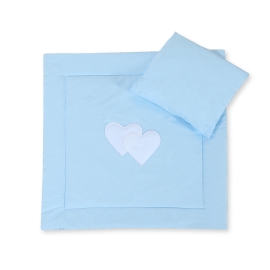 Baby pram bedding set 2pcs- Hanging hearts blue