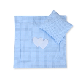 Baby pram bedding set 2pcs- Hanging hearts blue checkered