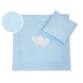 Baby pram bedding set 2pcs- Hanging hearts blue stripes