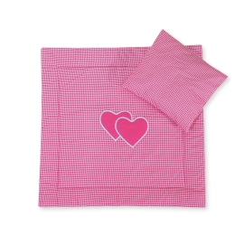 Baby pram bedding set 2pcs- Hanging hearts dark pink checkered
