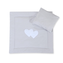 Baby pram bedding set 2pcs- Hanging hearts Gray