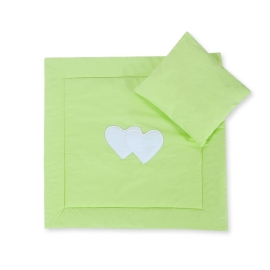 Baby pram bedding set 2pcs- Hanging hearts green