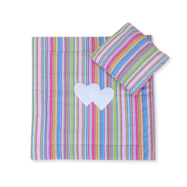 Baby pram bedding set 2pcs- Hanging hearts lilac stripes