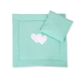 Baby pram bedding set 2pcs- Hanging hearts mint