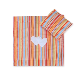 Baby pram bedding set 2pcs- Hanging hearts orange stripes