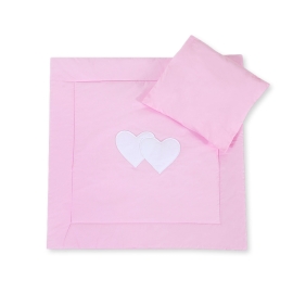 Baby pram bedding set 2pcs- Hanging hearts pink