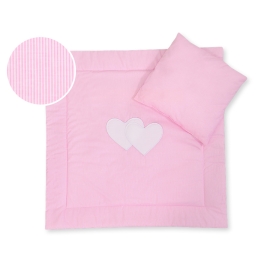 Baby pram bedding set 2pcs- Hanging hearts pink stripes