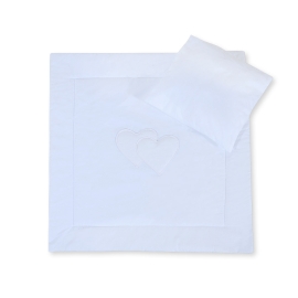 Baby pram bedding set 2pcs- Hanging hearts white