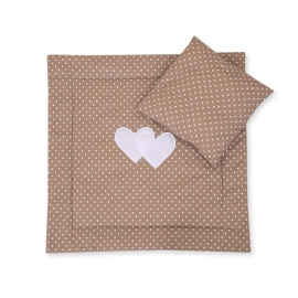 Baby pram bedding set 2pcs- Hanging hearts white dost on brown