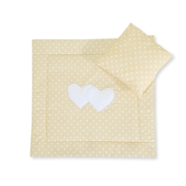 Baby pram bedding set 2pcs- Hanging hearts white dots on beige