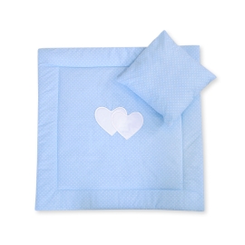 Baby pram bedding set 2pcs- Hanging hearts white dots on blue