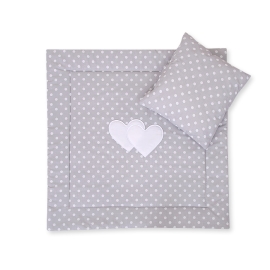 Baby pram bedding set 2pcs- Hanging hearts white dots on Gray