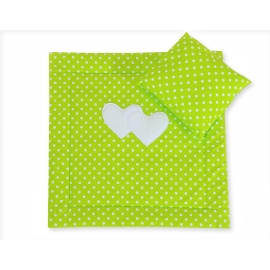Baby pram bedding set 2pcs- Hanging hearts white dots on green