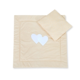 Baby pram bedding set 2pcs- Hanging hearts white polka dots on beige