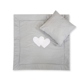 Baby pram bedding set 2pcs- Hanging Hearts white polka dots on Gray