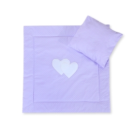 Baby pram bedding set 2pcs- Hanging hearts white polka dots on lilac