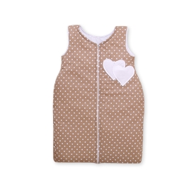 Baby Sleeping Bag- Hanging hearts white dots on brown