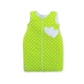 Baby Sleeping Bag- Hanging hearts white dots on green
