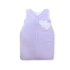 Baby Sleeping Bag- Hanging hearts white polka dost on lilac