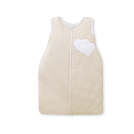 Baby Sleeping Bag- Hanging hearts white polka dots on beige