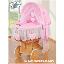Baby Wicker Crib with Hood - Amelie pink